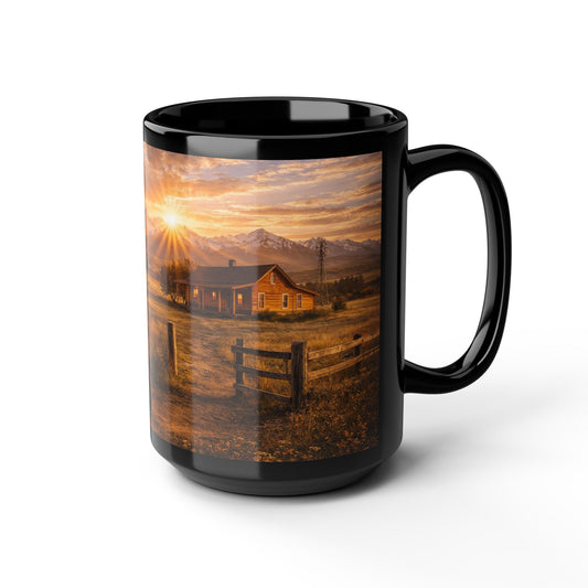 Country Sunrise Tractor Mug — Rustic Farmhouse 15oz Coffee Cup