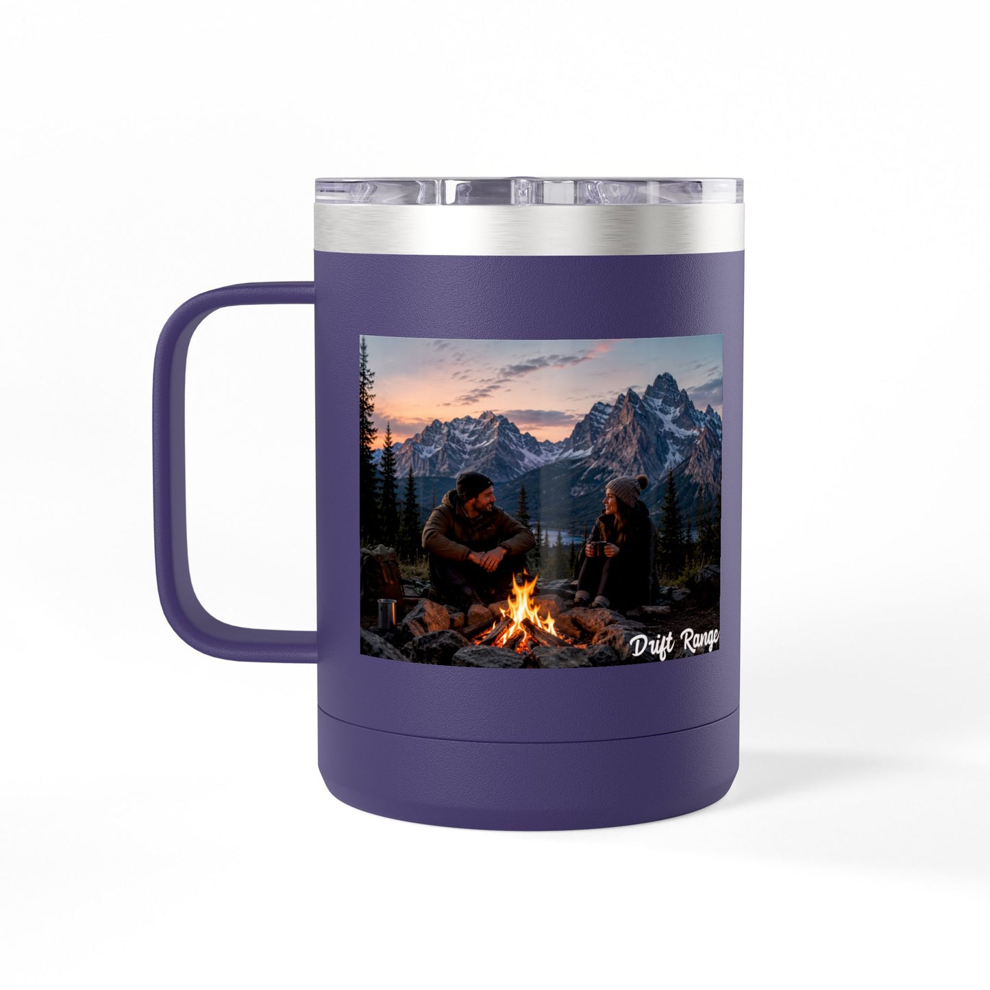 Campfire Mountain Travel Mug — 'Drift Range' 15oz Insulated Coffee Tumbler