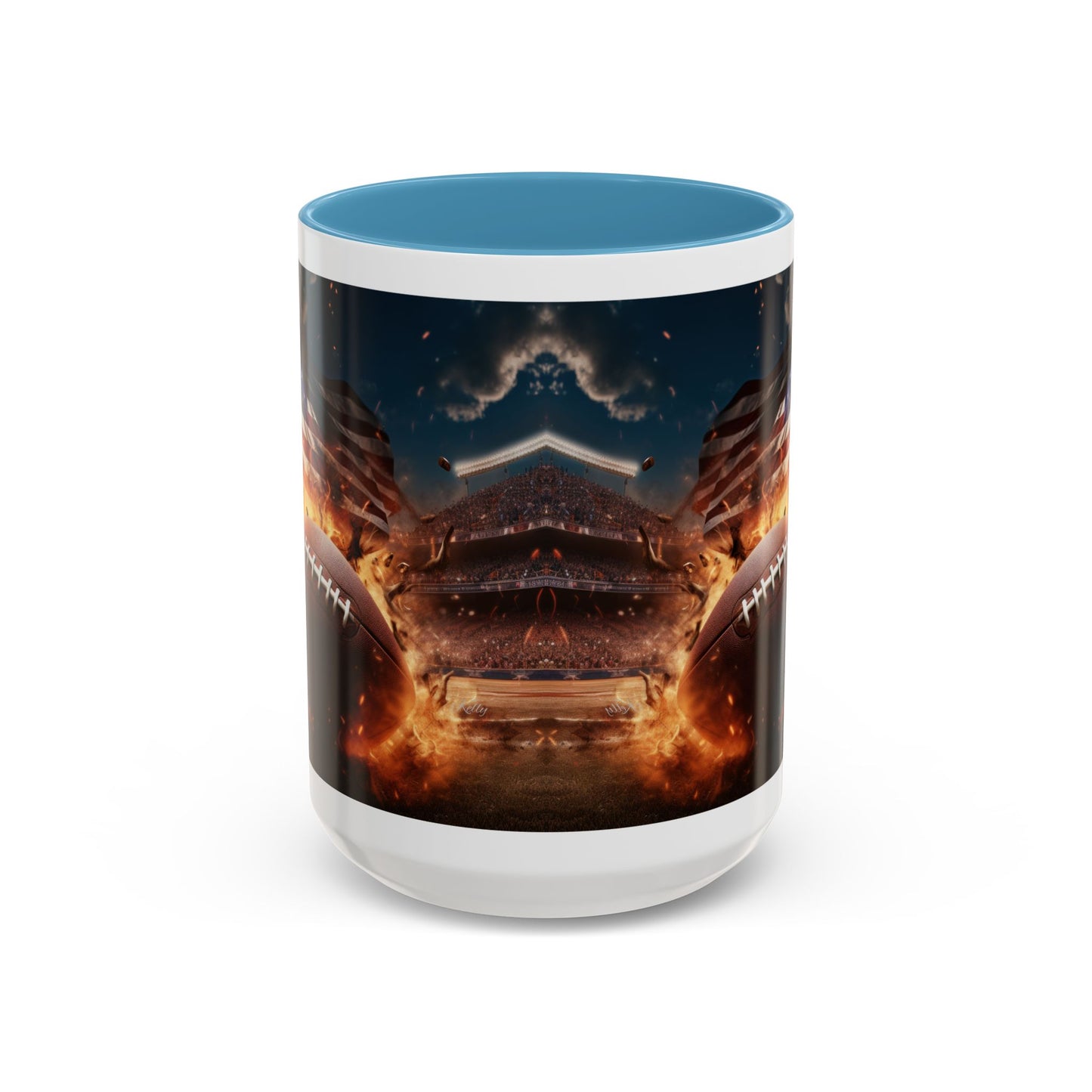 American Football Coffee Mug – Patriotic Flag & Fiery Football Accent Mug (15oz)