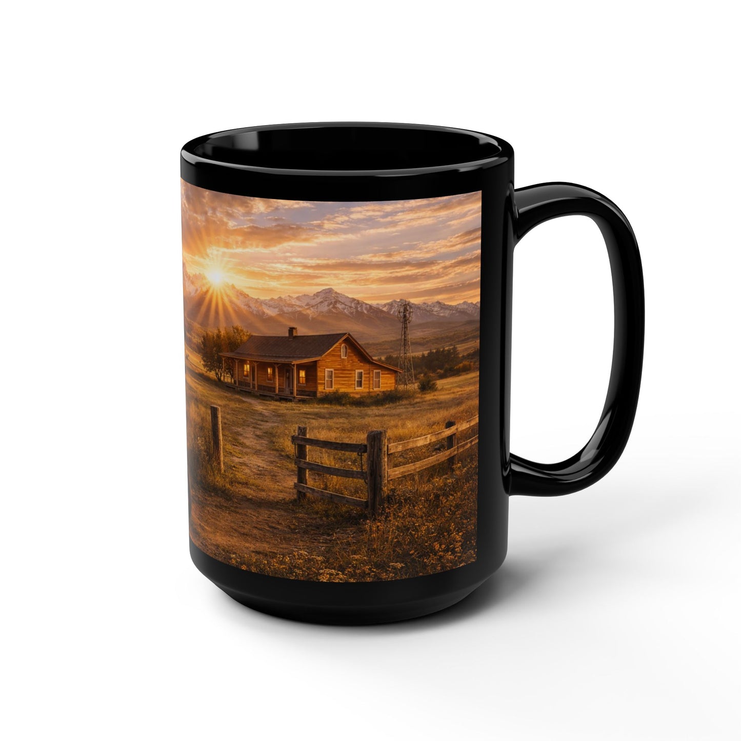 Country Sunrise Tractor Mug — Rustic Farmhouse 15oz Coffee Cup